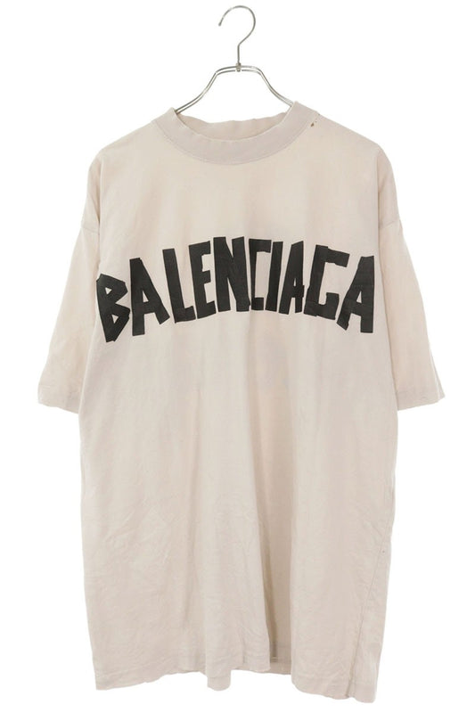 BALENCIAGA Tape Medium Fit Logo Print T-Shirt Beige Size M