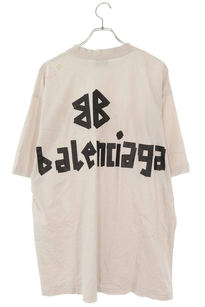 BALENCIAGA Tape Medium Fit Logo Print T-Shirt Beige Size M