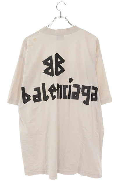 BALENCIAGA Tape Medium Fit Logo Print T-Shirt Beige Size M
