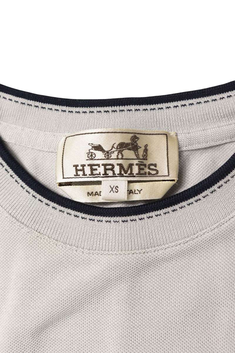 HERMES Front Pocket Cotton T-Shirt Grey Size XS