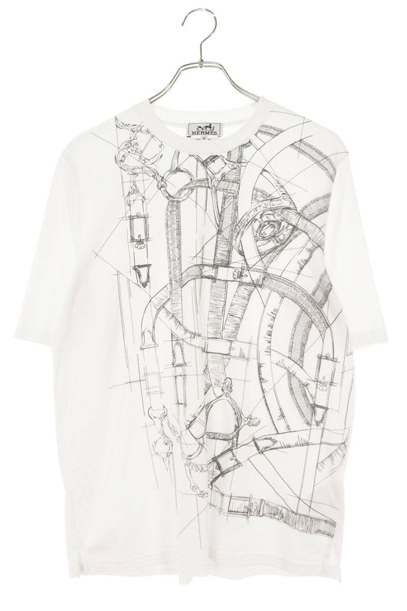 HERMES Cotton Cavalcadour Griffonné T-Shirt White Size XS