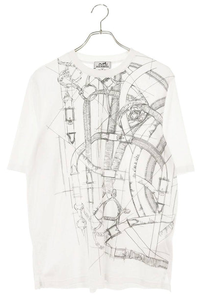 HERMES Cotton Cavalcadour Griffonné T-Shirt White Size XS