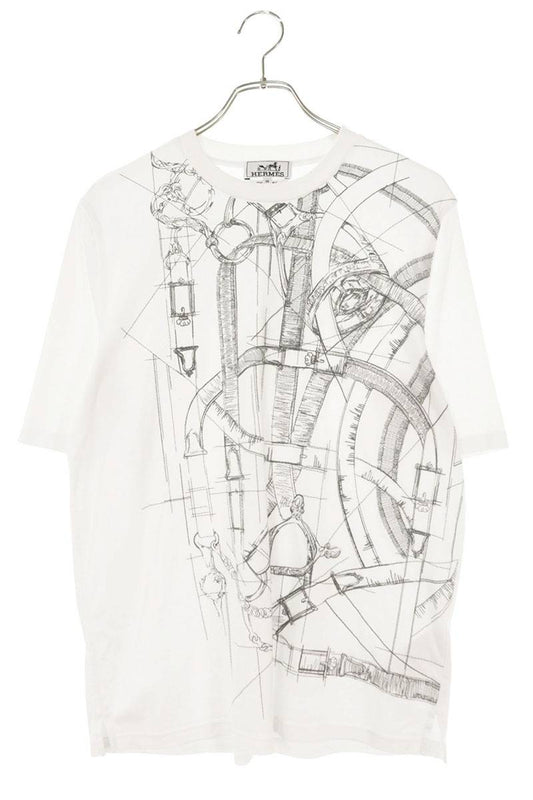 HERMES Cotton Cavalcadour Griffonné T-Shirt White Size XS