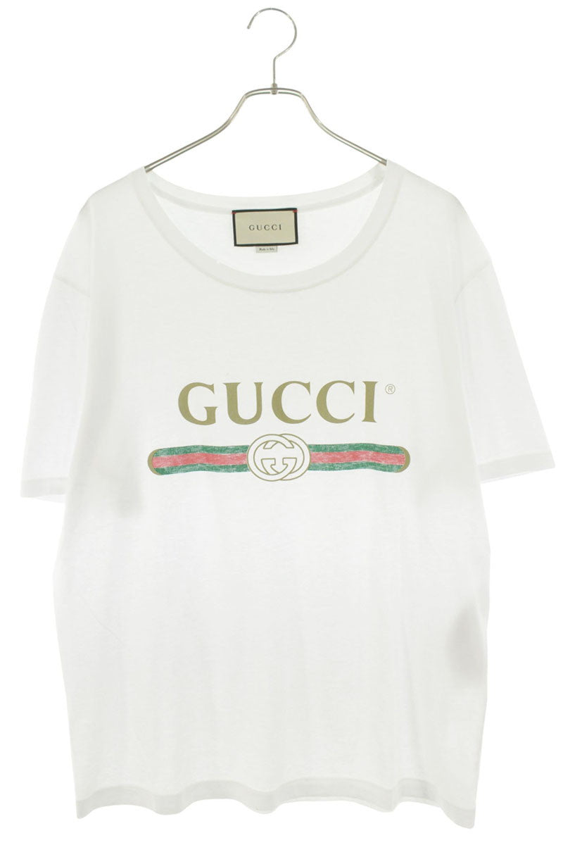 GUCCI Vintage Logo Print Cotton T-Shirt White Size L