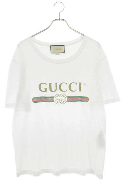 GUCCI Vintage Logo Print Cotton T-Shirt White Size L