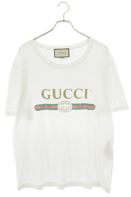 GUCCI Vintage Logo Print Cotton T-Shirt White Size L