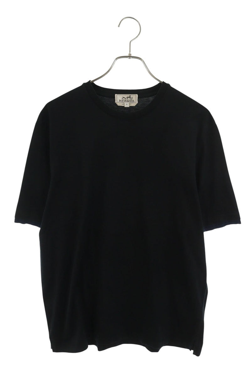 HERMES Black Cotton Layered Crewneck T-Shirt Size M