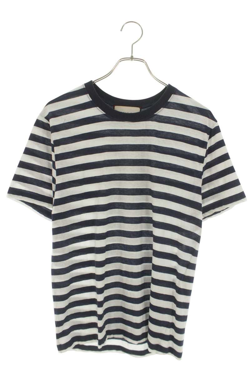 GUCCI 16SS White/Blue Striped Cotton/Silk T-Shirt Size S