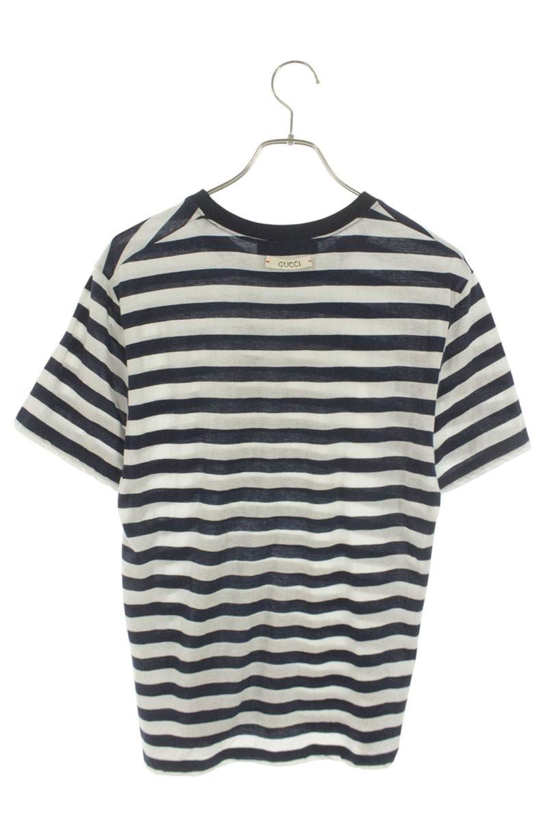 GUCCI 16SS White/Blue Striped Cotton/Silk T-Shirt Size S