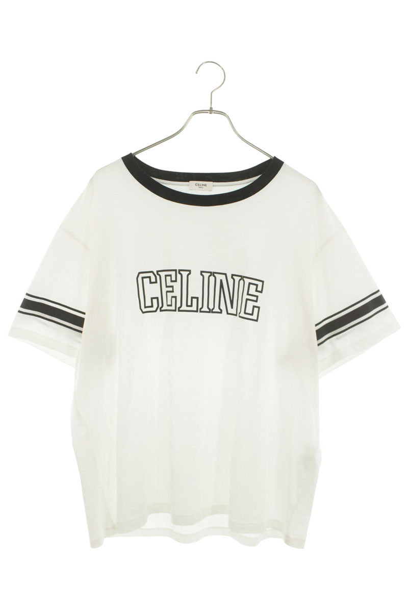 CELINE White Cotton Logo Print Loose Fit T-Shirt Size XXL