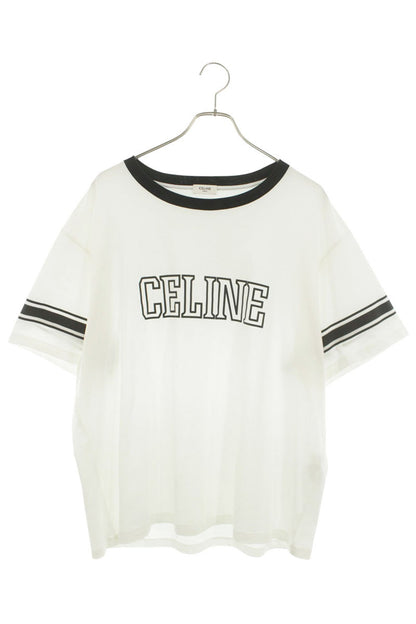 CELINE White Cotton Logo Print Loose Fit T-Shirt Size XXL