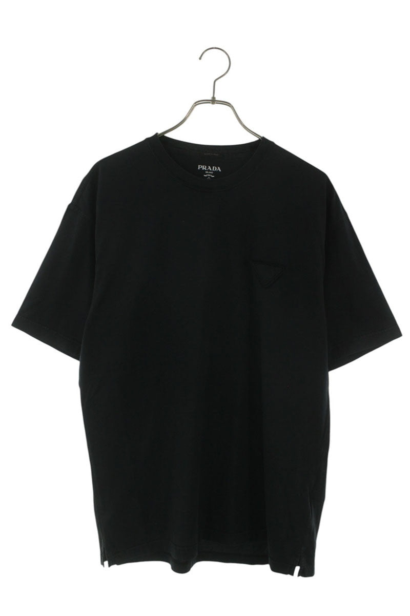 PRADA Black Cotton Triangle Logo Patch T-Shirt Size L
