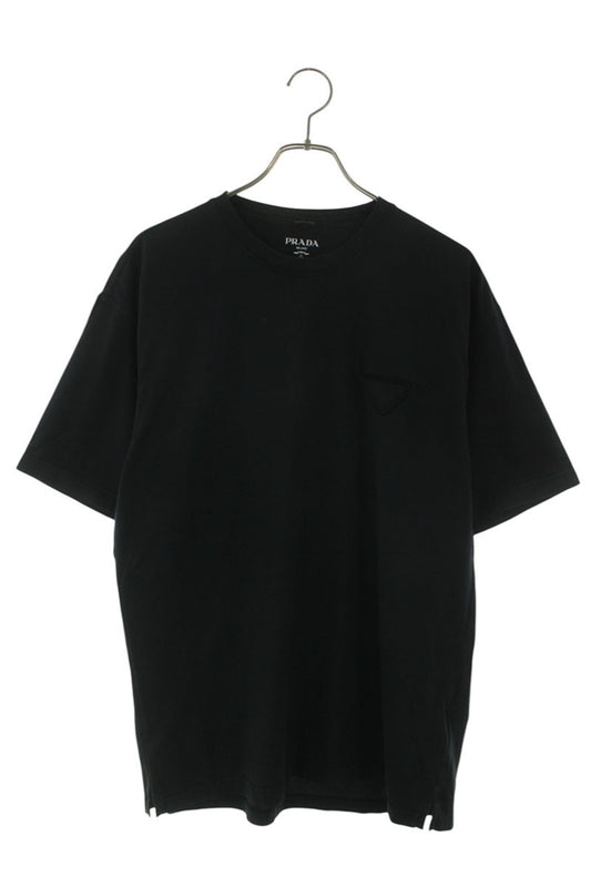 PRADA Black Cotton Triangle Logo Patch T-Shirt Size L