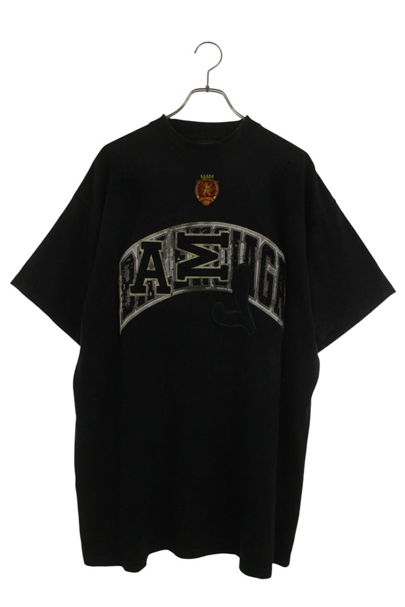 BALENCIAGA Distressed Patch T-Shirt Black Size S