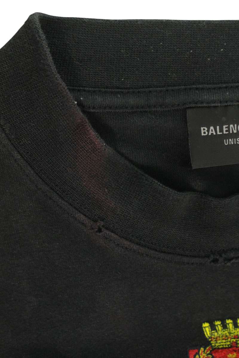 BALENCIAGA Distressed Patch T-Shirt Black Size S