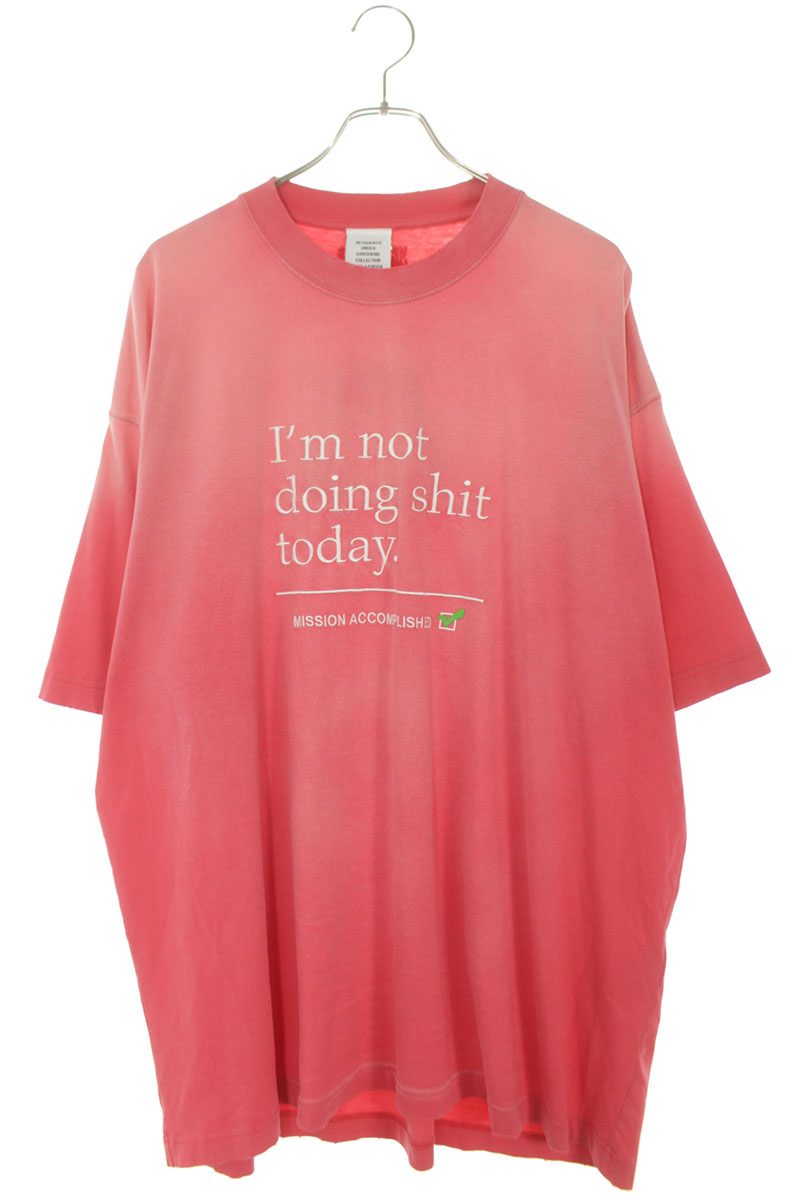 VETEMENTS Distressed Message Logo T-Shirt Pink Size M