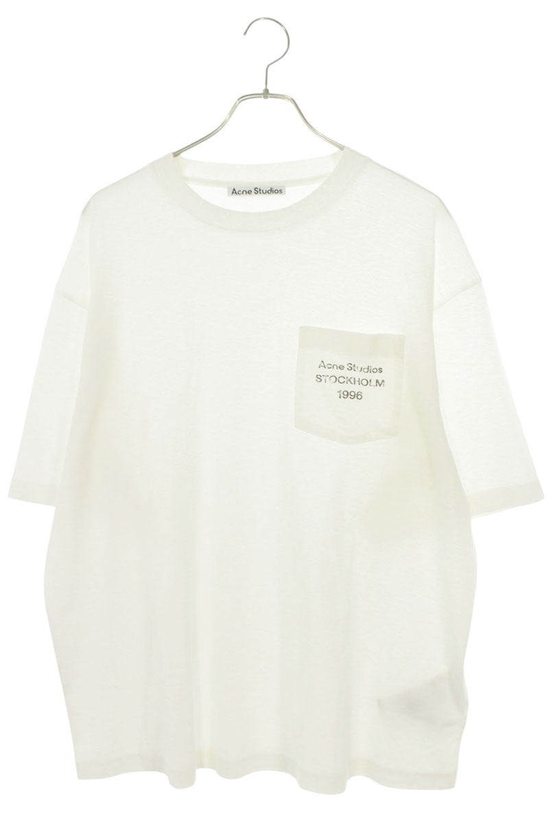 ACNE STUDIOS SS26 Logo Pocket T-Shirt White Cotton Size M