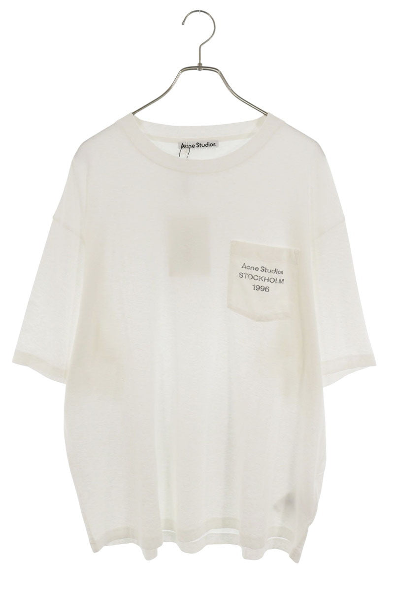 ACNE STUDIOS SS26 Logo Pocket T-Shirt White Cotton Size L