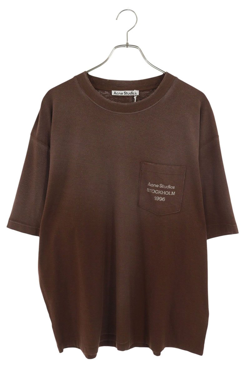 ACNE STUDIOS SS26 Logo Pocket T-Shirt Brown Cotton Size L