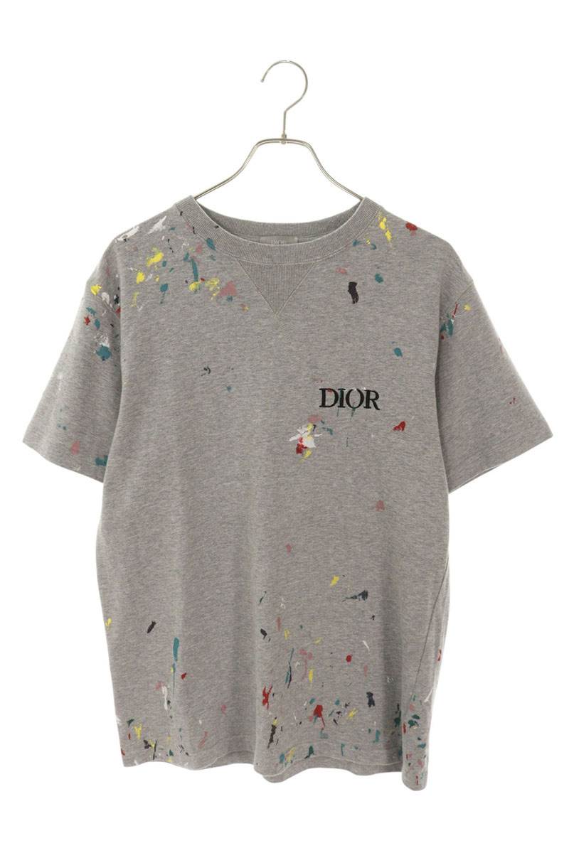 DIOR Logo Embroidery Paint Design T-shirt Gray Size M