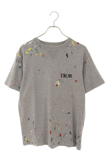 DIOR Logo Embroidery Paint Design T-shirt Gray Size M