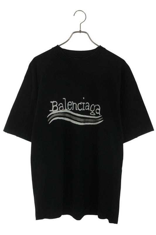 BALENCIAGA Political Logo Print T-Shirt Black Size XXS