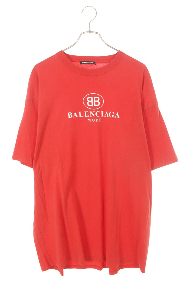 BALENCIAGA BB Logo Print T-shirt Red Size L
