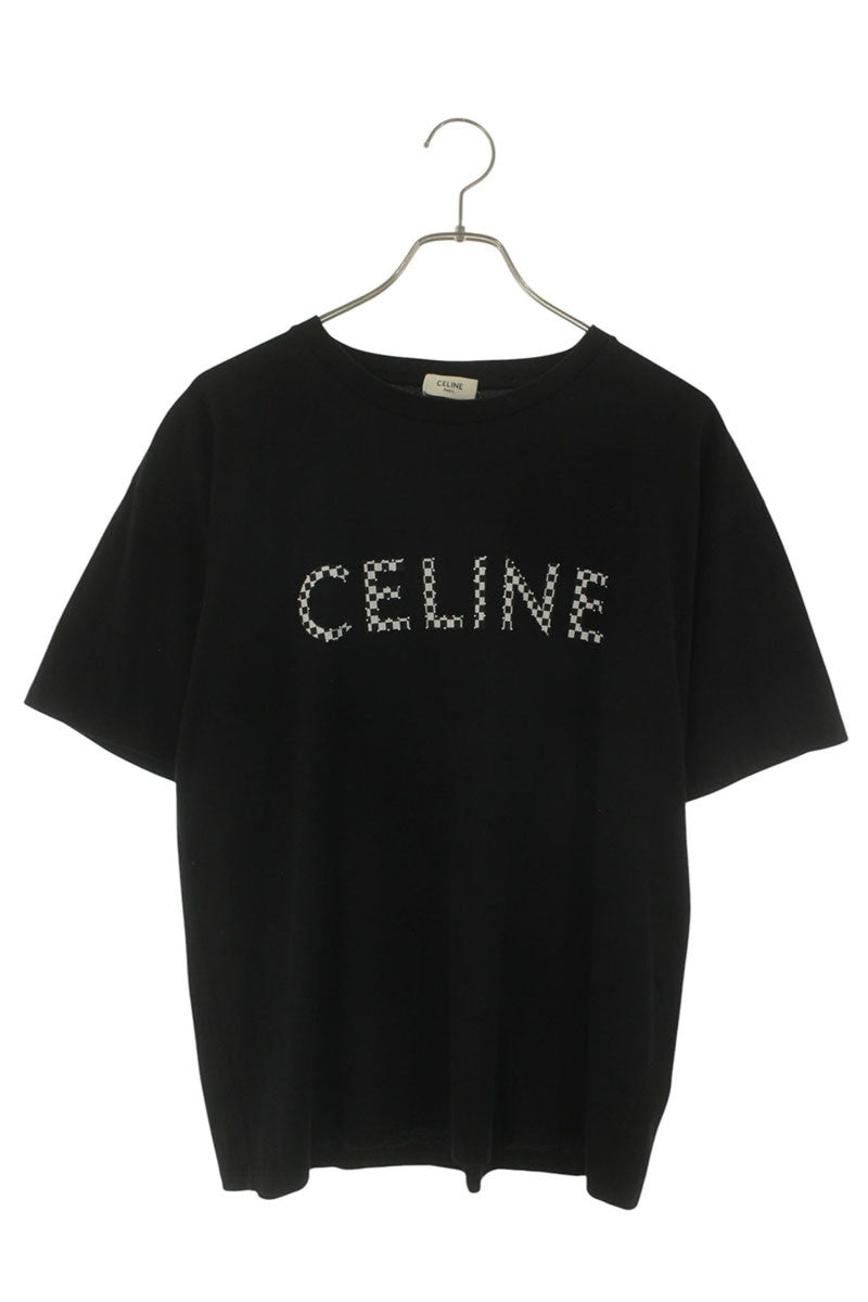 CELINE Black Studded Logo Print Cotton T-Shirt Size S