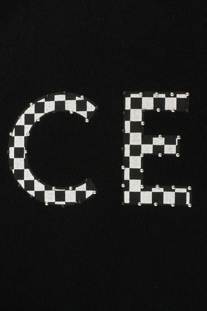 CELINE Black Studded Logo Print Cotton T-Shirt Size S