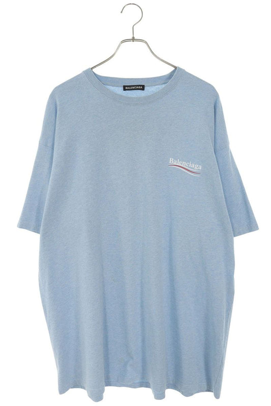 BALENCIAGA Campaign Logo Cotton T-Shirt Blue Size XXL