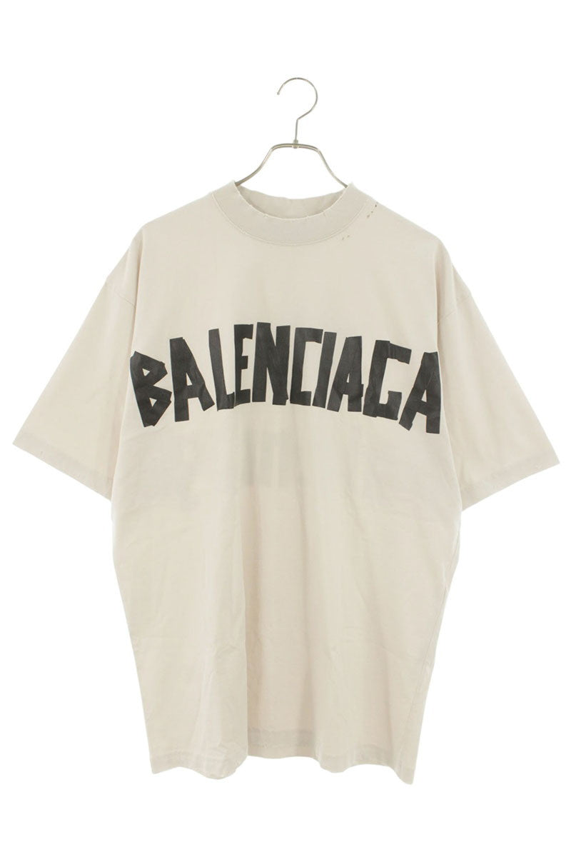 BALENCIAGA Tape Medium Fit Logo T-Shirt Beige Size XS