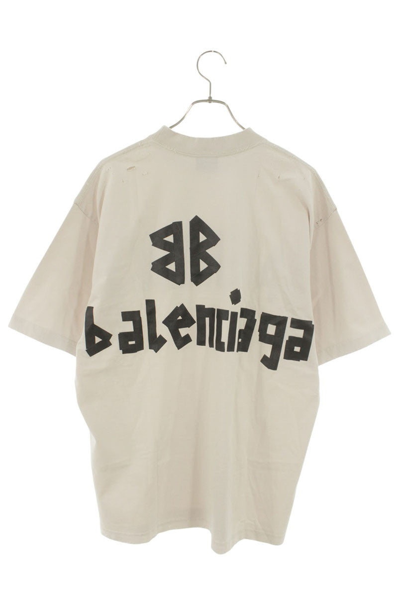 BALENCIAGA Tape Medium Fit Logo T-Shirt Beige Size XS