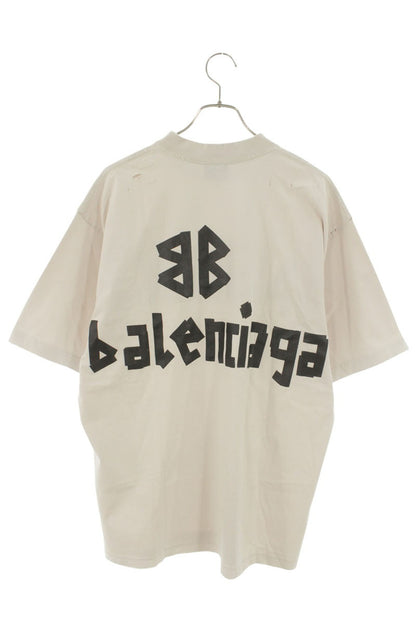 BALENCIAGA Tape Medium Fit Logo T-Shirt Beige Size XS