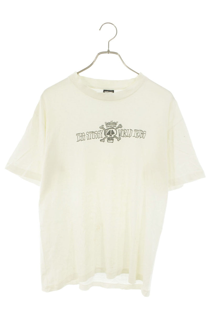 STUSSY 80s-90s Old WORLD TRIBE Skull Print Tee White Size M