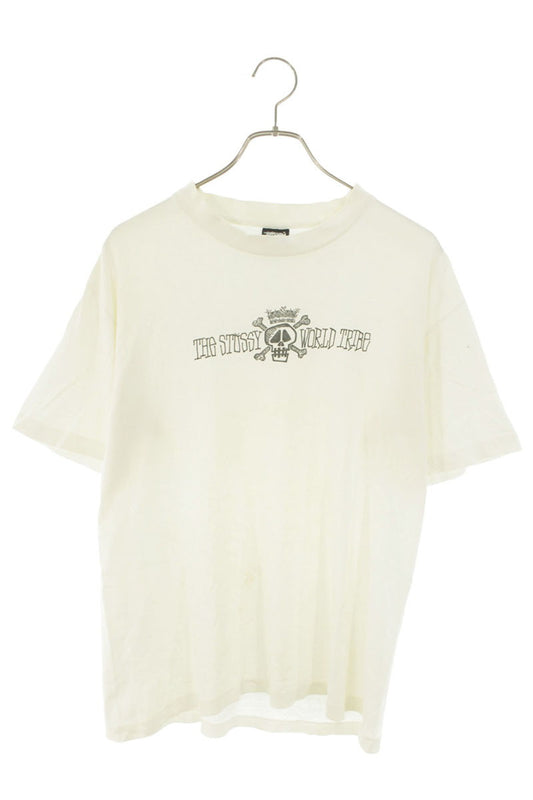 STUSSY 80s-90s Old WORLD TRIBE Skull Print Tee White Size M