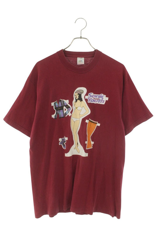 VINTAGE SONIC YOUTH PAPER DOLL Print T-Shirt Red Size L