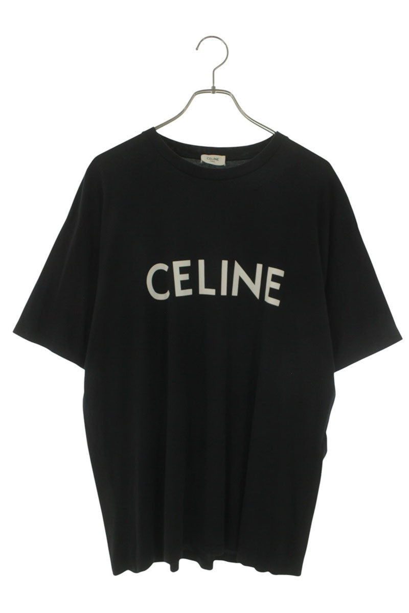 CELINE Logo Print Loose Fit T-Shirt Black Cotton Size L