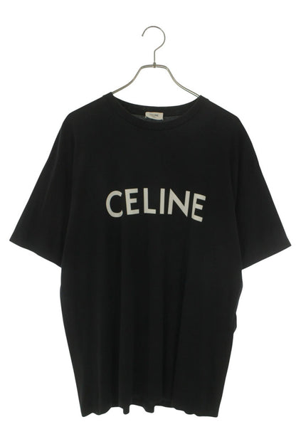 CELINE Logo Print Loose Fit T-Shirt Black Cotton Size L