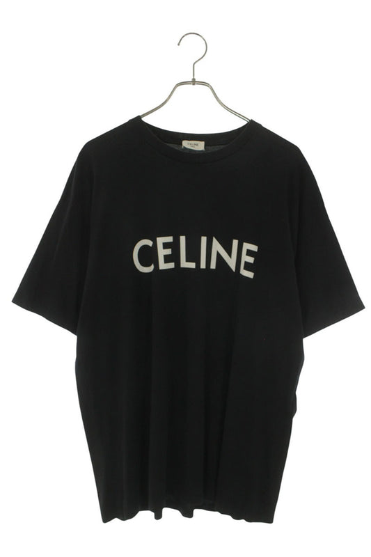 CELINE Logo Print Loose Fit T-Shirt Black Cotton Size L
