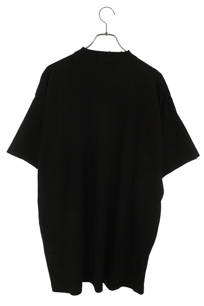 BALENCIAGA Distressed Print T-Shirt Black Size S