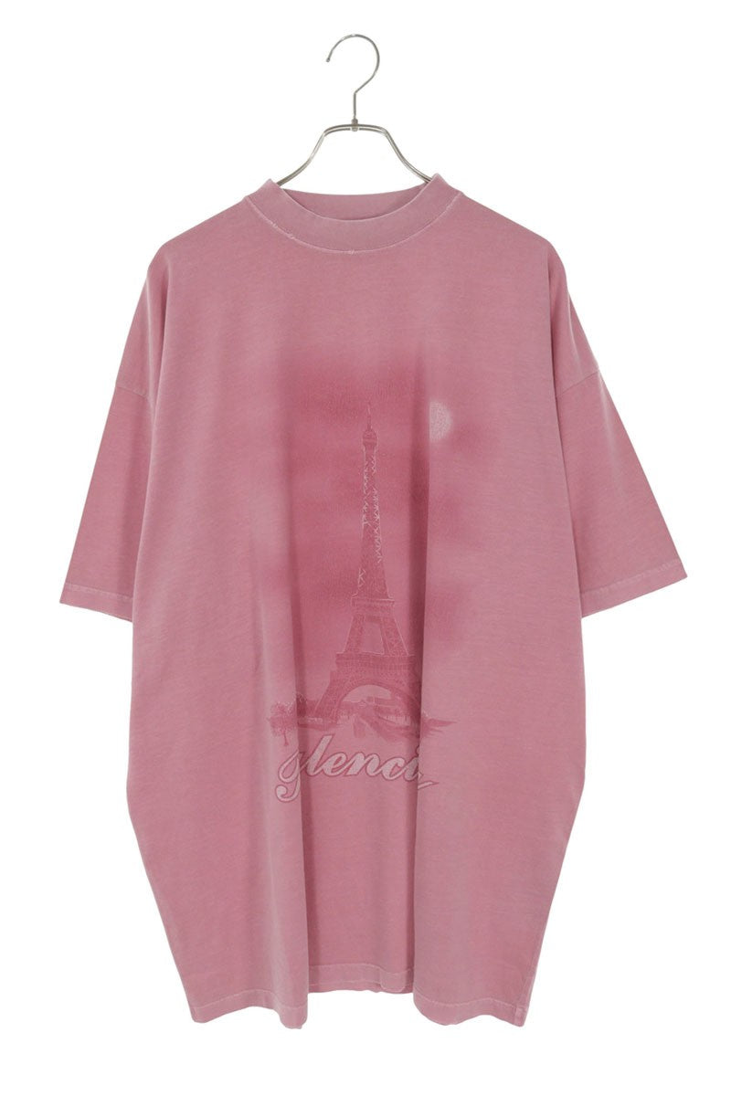 BALENCIAGA Paris Print T-Shirt Pink Size L