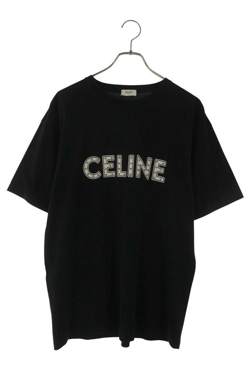 CELINE Studs Logo Loose Fit T-Shirt Black Cotton Size M