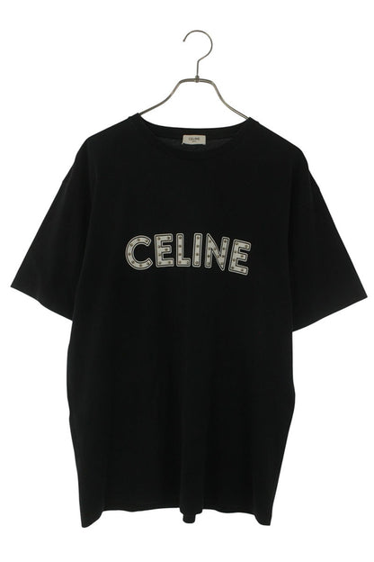CELINE Studs Logo Loose Fit T-Shirt Black Cotton Size M