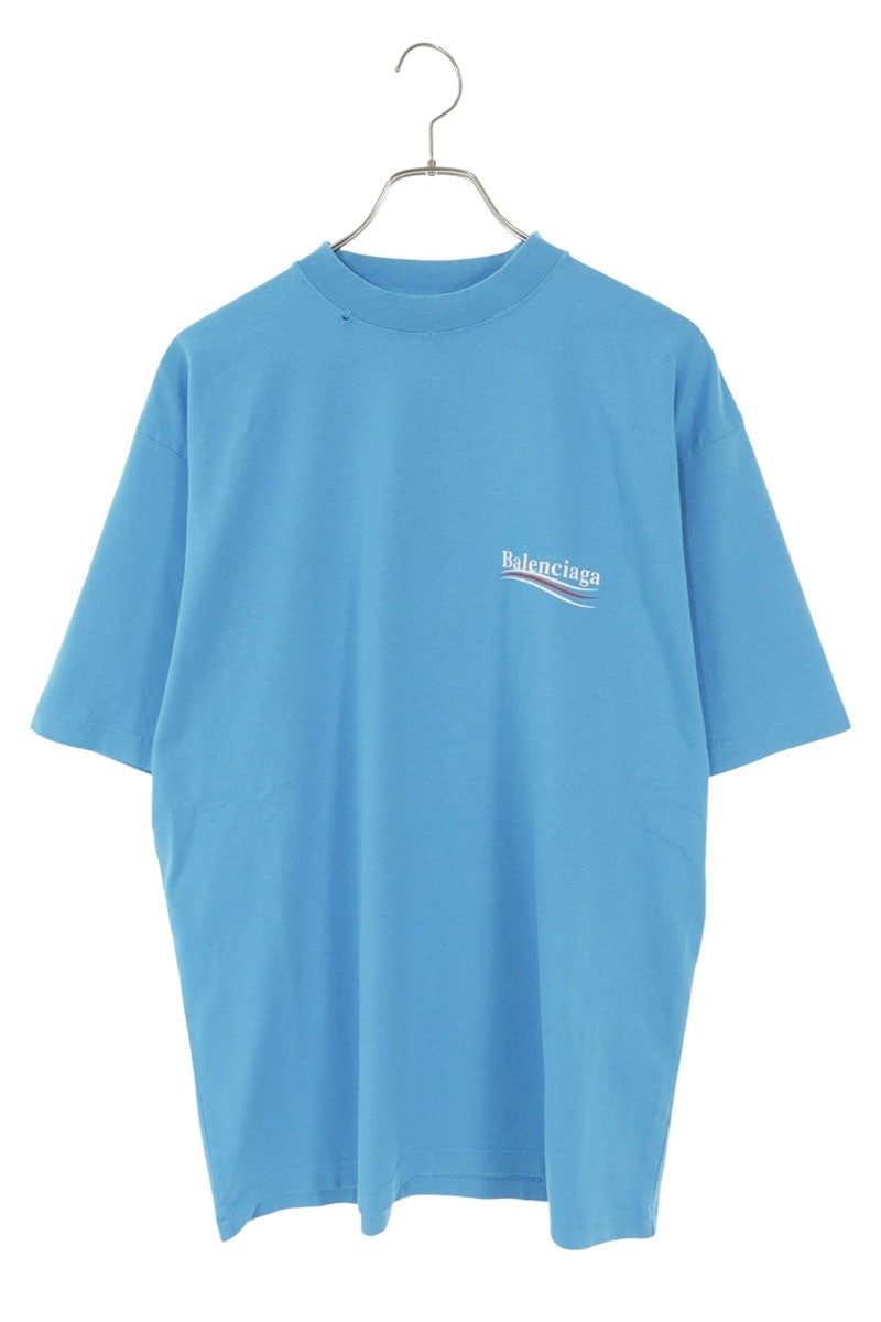 BALENCIAGA Distressed Political Logo T-Shirt Blue Size XXS