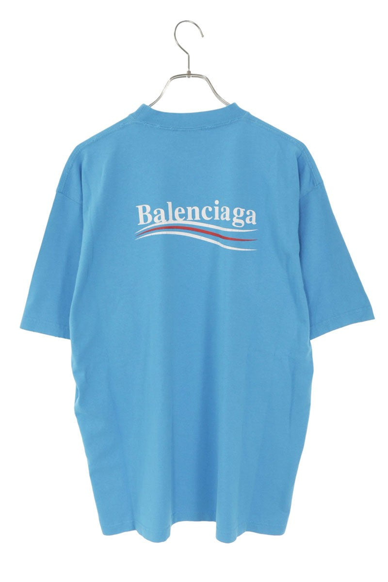 BALENCIAGA Distressed Political Logo T-Shirt Blue Size XXS