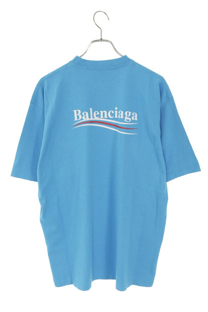BALENCIAGA Distressed Political Logo T-Shirt Blue Size XXS