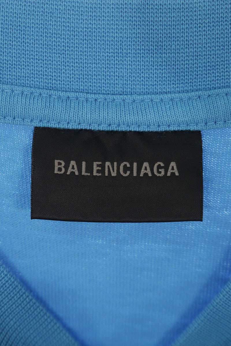 BALENCIAGA Distressed Political Logo T-Shirt Blue Size XXS