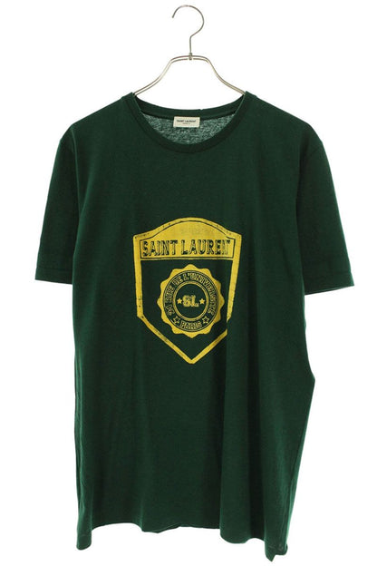 SAINT LAURENT PARIS Distressed Emblem Print Tee Green Size M