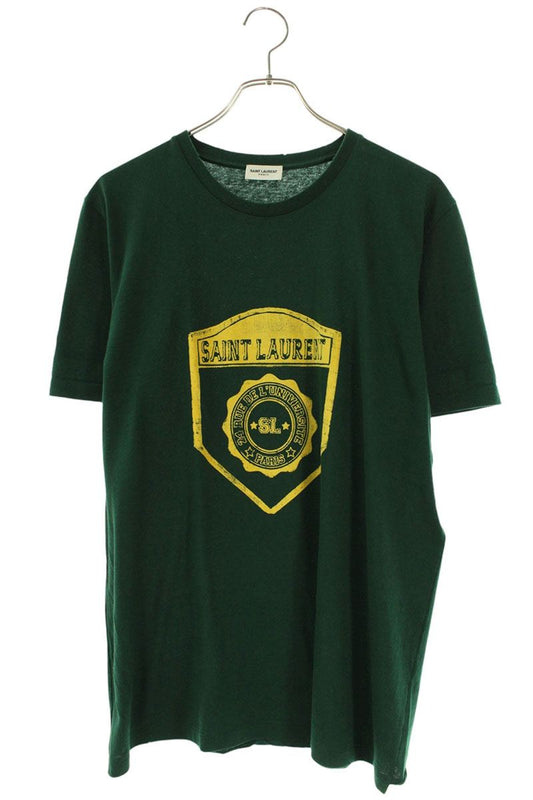 SAINT LAURENT PARIS Distressed Emblem Print Tee Green Size M
