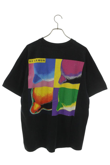 VINTAGE 90s Pop Art Lemon Print T-Shirt Black/Yellow Size XL